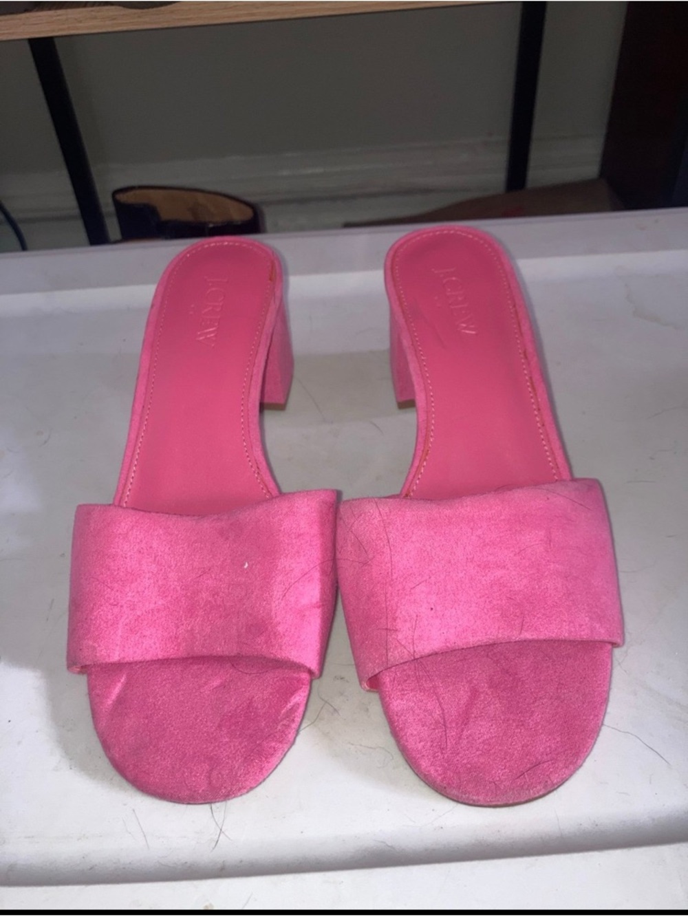 J. Crew Bright Pink Suede Slide Sandals